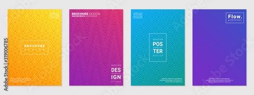 Vector set of cover design template with minimal geometric patterns, modern different color gradient.