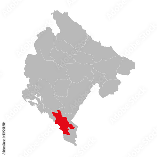 Bar province highlighted on montenegro map. Gray background.