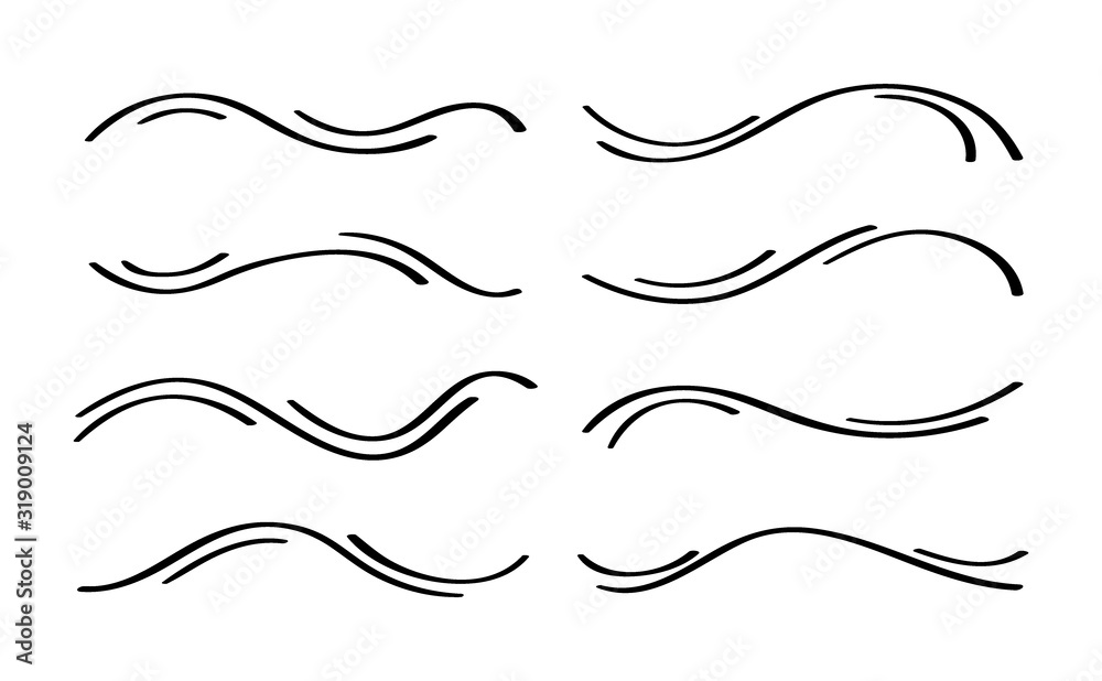 Hand drawn collection of curly swishes, swashes, swoops. Calligraphy swirl. Highlight text elements