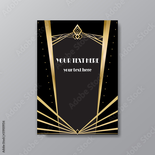 Art Deco page template, retro  style for web and print, city and the lights pattern with golden lines.