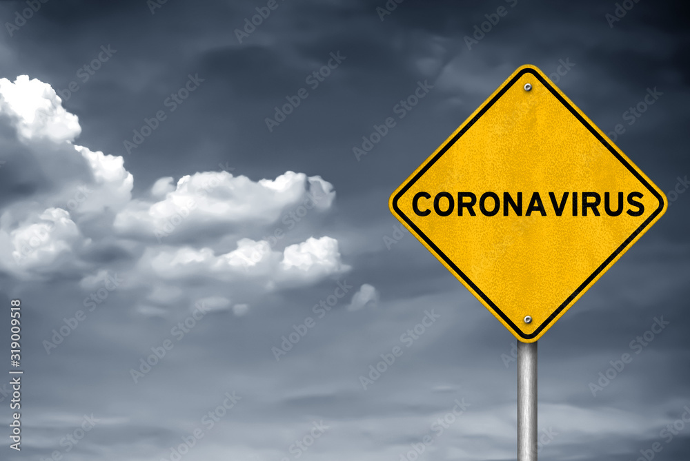 CORONAVIRUS - yellow road sign warning