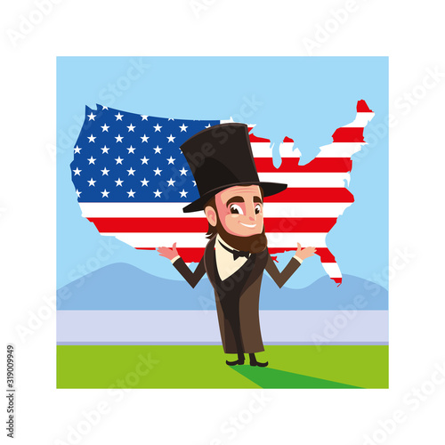 president abraham lincoln with map united states