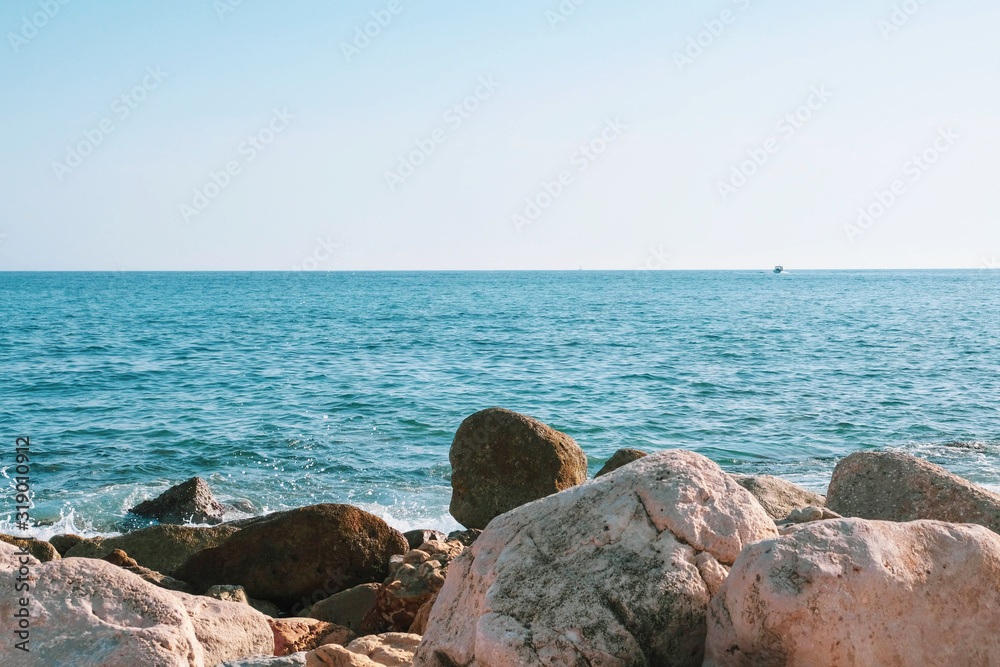 Beautiful seaview with morning light and smooth turquoise water surface.