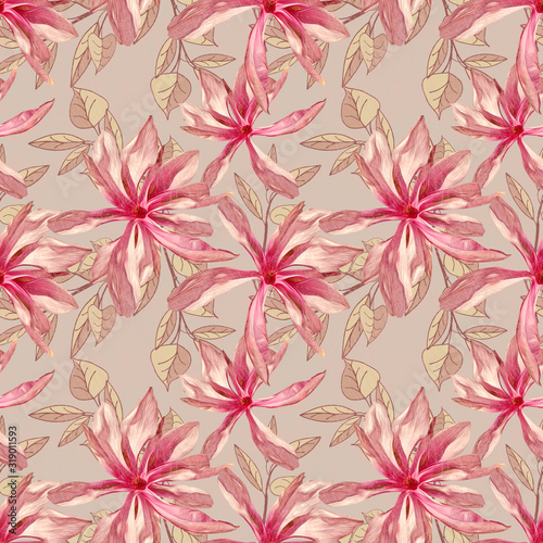 Magnolia seamless pattern. Artistic background.