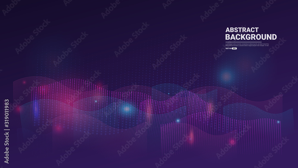 Fototapeta Abstract technology background with flowing particles. digital future technology concept. vector illustration.