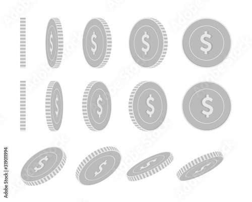 American dollar rotating coins set, animation read