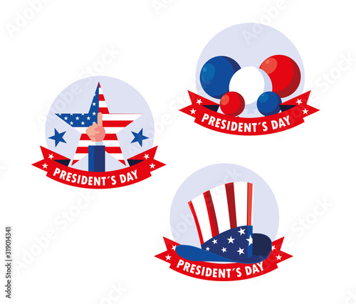 set of president day stickers on a white background