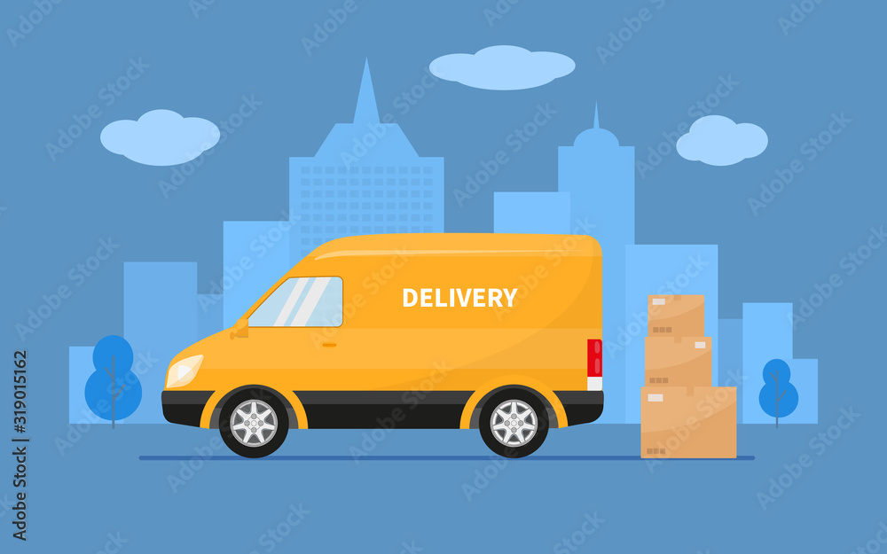 Delivery truck with cardboard boxes