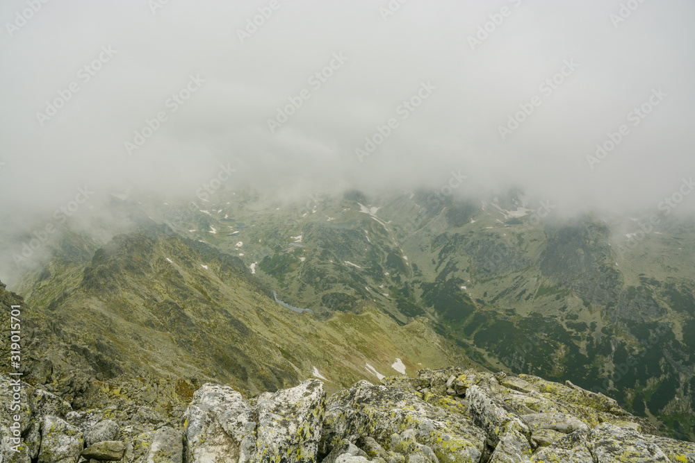 High mountain trail towards Slavkovsky peak in High Tatras mountain in northern part of Slovakia