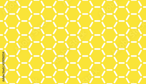 Seamless yellow and white hexagons with rounded ticks hi-tech pattern vector