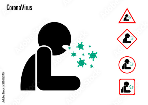 MERS-Cov (middle East respiratory syndrome coronavirus), Novel coronavirus (2019-nCoV), flat sign of coughing person without hygienic medical mask and virus around it is