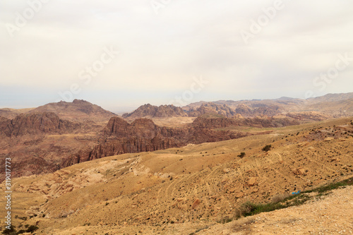 Arabah valley desert panorama with mountains in Jordan