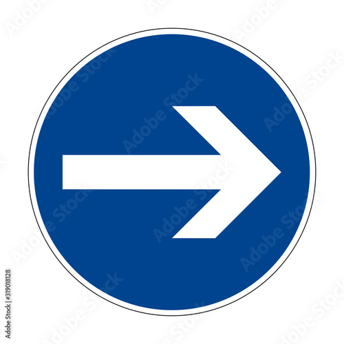 Here on the right. Right turn. Road sign of Germany. Europe. Vector graphics.