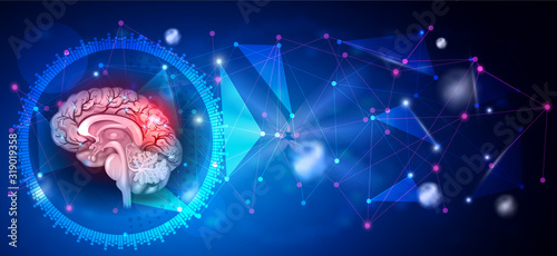 Human brain problems and treatment concept on an abstract blue scientific background 