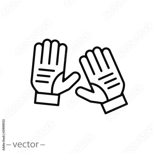 safety gloves in sport icon, goalkeeper glove, thin line web symbol on white background - editable stroke vector illustration eps10