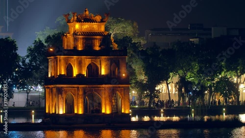 Turtle Tower by night, Hanoi, Vietnam