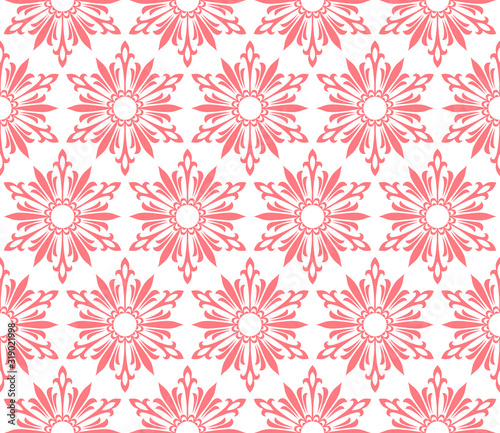 Flower geometric pattern. Seamless vector background. White and pink ornament