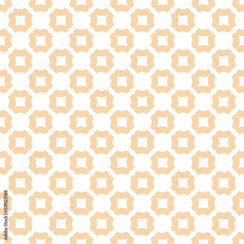 Subtle geometric seamless pattern with carved shapes, floral silhouettes, grid, net, squares. Simple texture in pastel colors, light yellow and white. Vintage abstract background. Repeated design