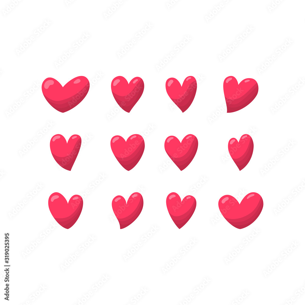 Set of red hearts. Vector isolated illustration.