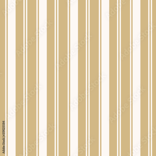 Golden stripes seamless pattern. Simple vector texture with thin and thick vertical lines. Modern abstract gold and white geometric striped background. Repeat design for tileable print, wallpapers