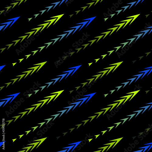Abstract geometric seamless pattern with diagonal gradient lines, arrows, triangles, fading shapes, tracks, halftone stripes. Extreme sport style texture, urban art. Background in vibrant neon colors