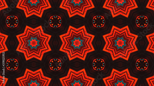 Elegant star-shaped mandala Art with a beautiful kaleidoscopic pattern and many small colorful details. 