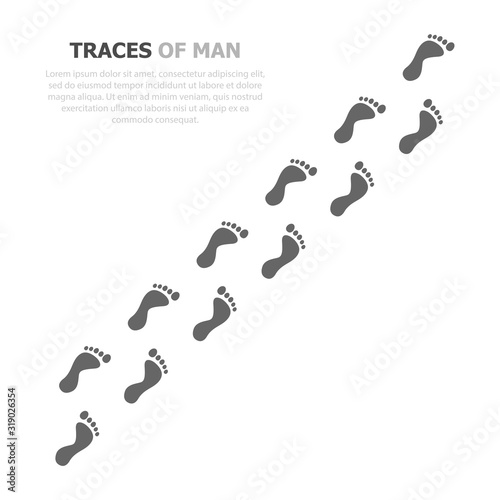 Footprints are depicted on a white background and the text on the left is written.