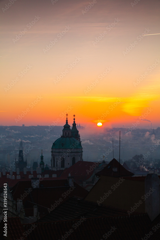 Sunrise over Lesser Town, Prague, Czech Republic.