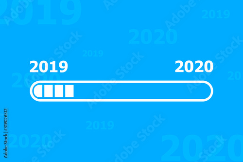 White line download in 2020. Blue background with transparent objects.