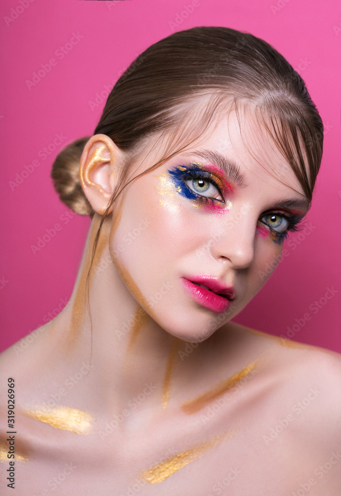 Fototapeta premium Facial Makeup. Closeup Of Beautiful Young Female Model with makeup