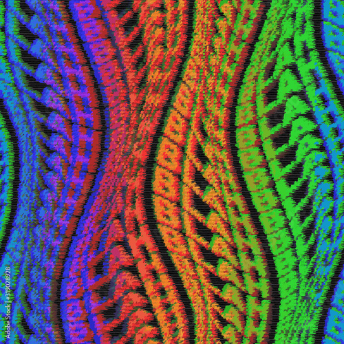 BLAH glitch warped rainbow words wavy type bold distorted 60s or 70s spectrum graphical motif. Bright uppercase type font in motion trendy seamless repeat vector eps 10 pattern swatch.