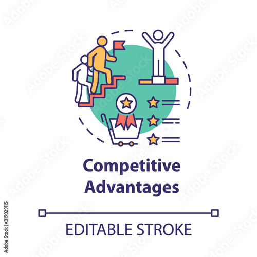 Competitive advantages concept icon. Boost forward. Corporate leadership. Ambition, success. Business strategy idea thin line illustration. Vector isolated outline RGB color drawing. Editable stroke