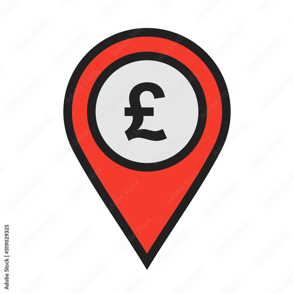 Bank ATM Pound currency Location Icon on white background to use in web application interface. It can also be used for travel and tourism industry. Bank ATM Pound currency Location Icon on white background to use in web application interface. It can also be used for travel and tourism industry.
