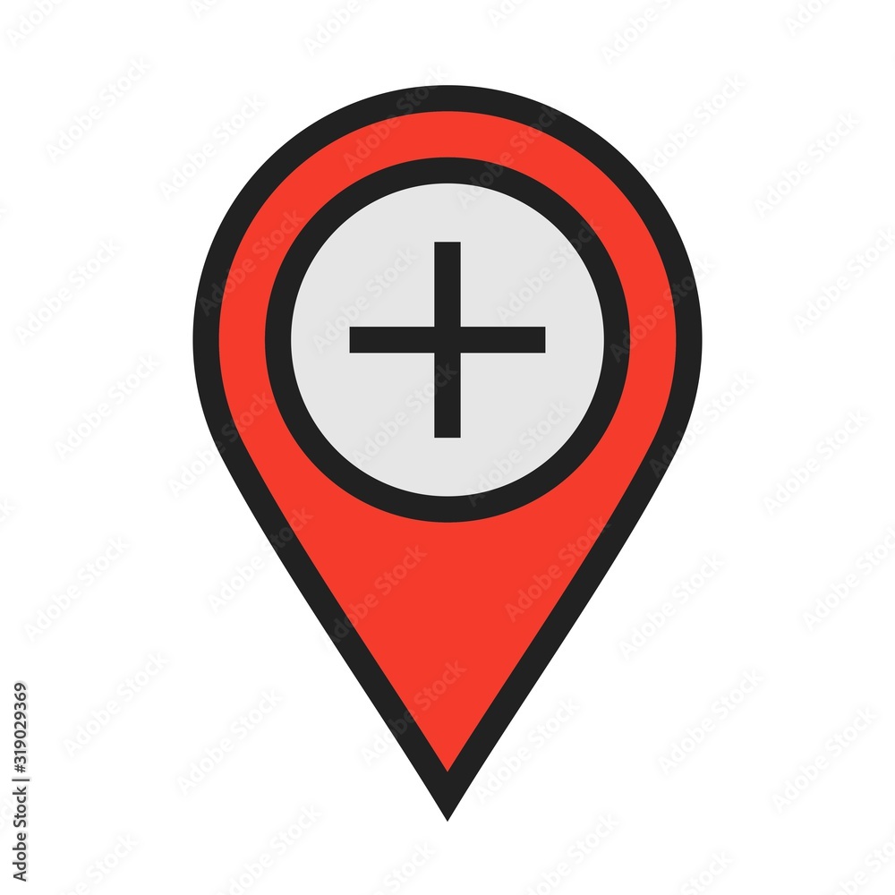 Medical aid Location Icon on white background to use in web application interface. It can also be used for travel and tourism industry. Medical aid Location Icon on white background to use in web application interface. It can also be used for travel and tourism industry.