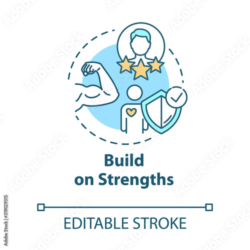 Build on strengths concept icon. SWOT strategy. Premium membership for gym. Self-development idea thin line illustration. Vector isolated outline RGB color drawing. Editable stroke