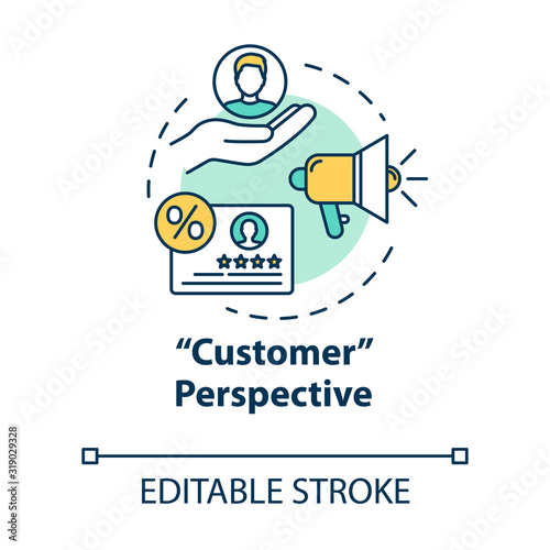 Customer perspective concept icon. Potential clients. Building audience. Sales prospect. Market share growth idea thin line illustration. Vector isolated outline RGB color drawing. Editable stroke