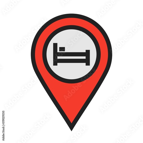 Room accommodation Location Icon on white background to use in web application interface. It can also be used for travel and tourism industry.