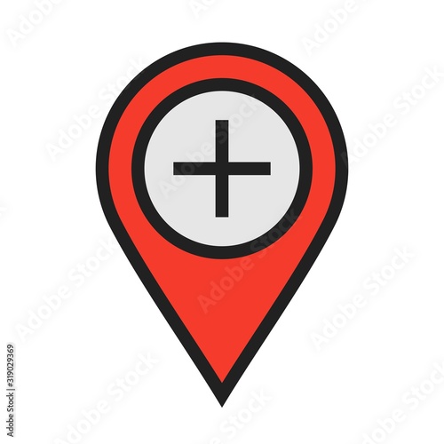 Medical aid Location Icon on white background to use in web application interface. It can also be used for travel and tourism industry. Free Download Medical aid Location Icon on white background to use in web application interface. It can also be used for travel and tourism industry. - GFXLoad