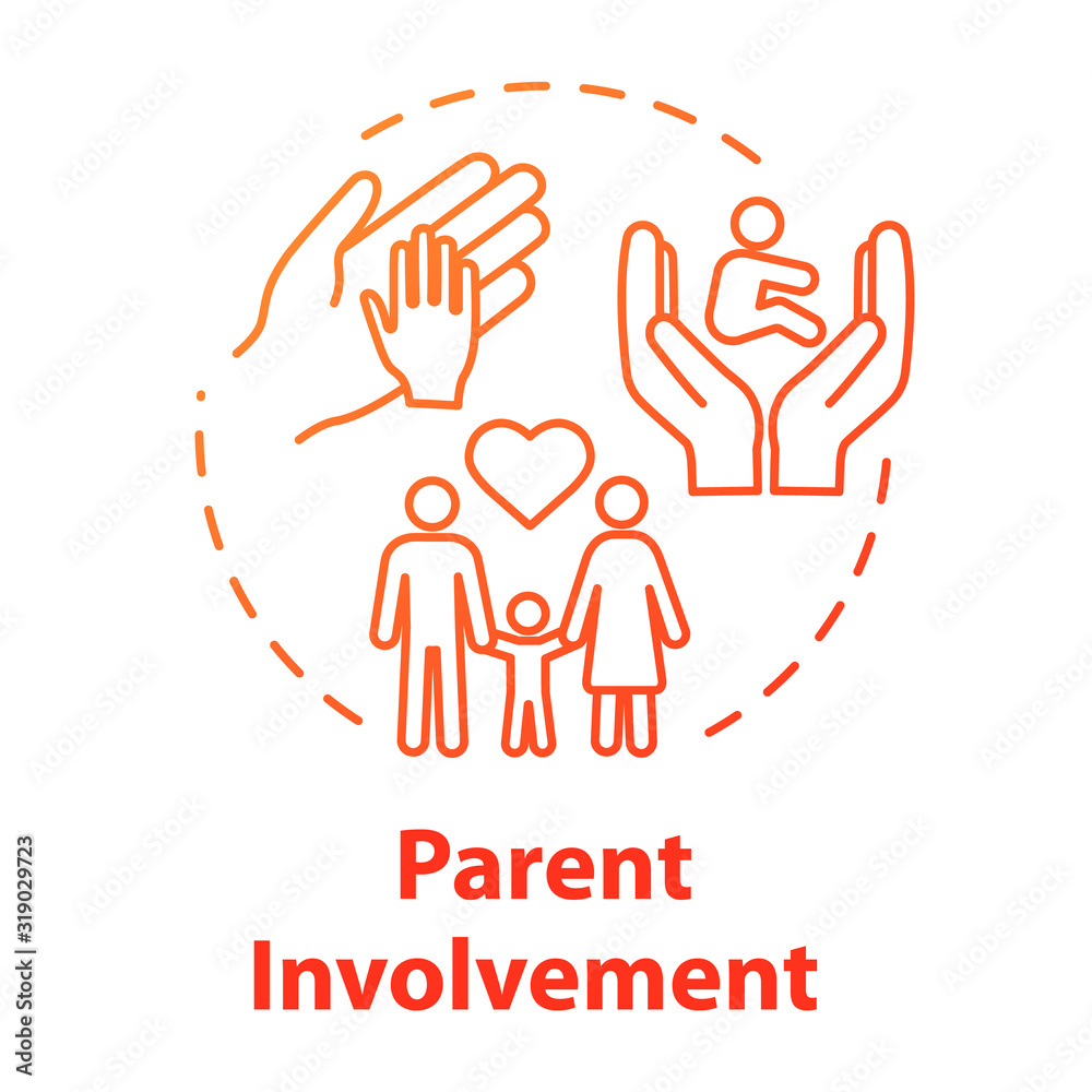 Obraz premium Parent involvement concept icon. Positive environment for kids. Love and care for children. Family encouragement idea thin line illustration. Vector isolated outline RGB color drawing. Editable stroke