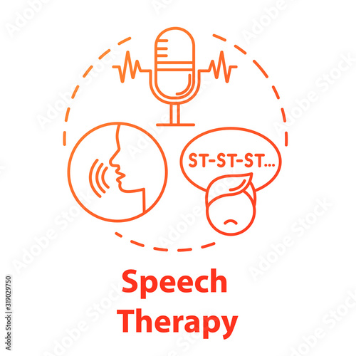 Speech therapy concept icon. Autism spectrum issue. Exercise for stuttering. Psychological aid. Pediatric help idea thin line illustration. Vector isolated outline RGB color drawing. Editable stroke