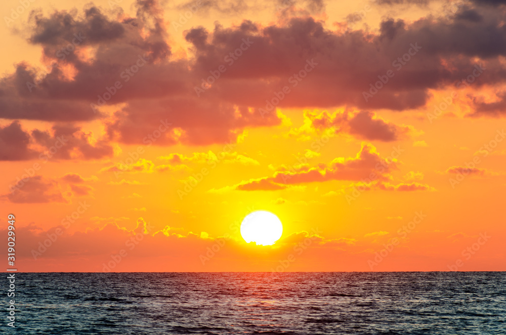 Spectacular sunrise over the ocean.