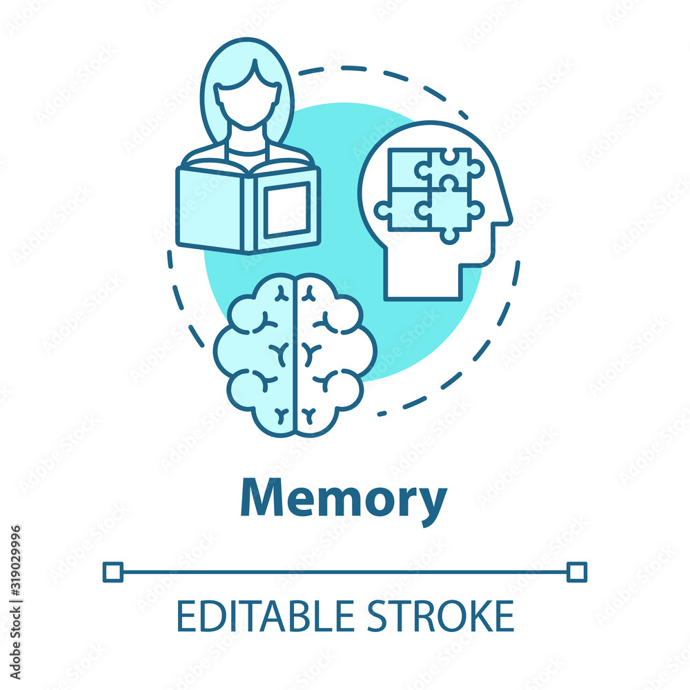 Memory concept icon. Receiving and storing information. Exam preparation. Brain informational processing system idea thin line illustration. Vector isolated outline RGB color drawing. Editable stroke Memory concept icon. Receiving and storing information. Exam preparation. Brain informational processing system idea thin line illustration. Vector isolated outline RGB color drawing. Editable stroke