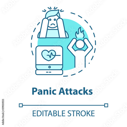 Panic attacks concept icon. Feeling of fear, phobia. Stress symptoms. Personality disorder. Mental illness idea thin line illustration. Vector isolated outline RGB color drawing. Editable stroke