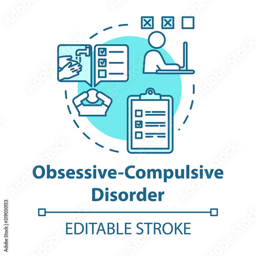 Obsessive compulsive disorder concept icon. OCD. Mental illness. Psychology, psychiatry. Healthcare idea thin line illustration. Vector isolated outline RGB color drawing. Editable stroke
