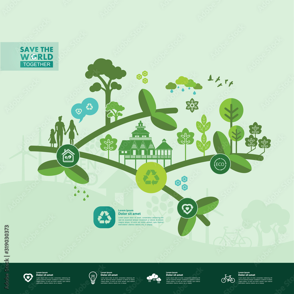 Save the world together green ecology vector illustration. Save the world together green ecology vector illustration.