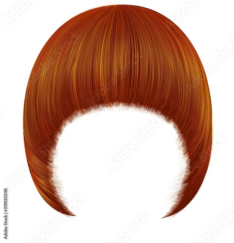 trendy  woman  hairs Pageboy with fringe  . red colors .  medium length . beauty style . realistic  3d .