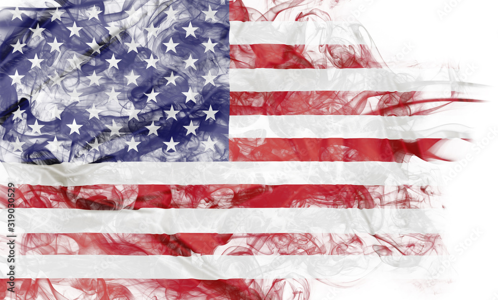 Φωτογραφία Smoke shape of national flag of United States of America isolated on white background