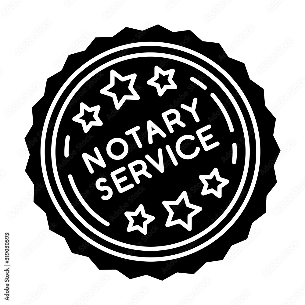 Notary services stamp mark black glyph icon. Apostille and legalization. Notarization. Notarized document. Validation, confirmation. Silhouette symbol on white space. Vector isolated illustration