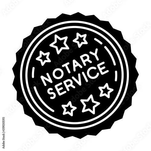Notary services stamp mark black glyph icon. Apostille and legalization. Notarization. Notarized document. Validation, confirmation. Silhouette symbol on white space. Vector isolated illustration