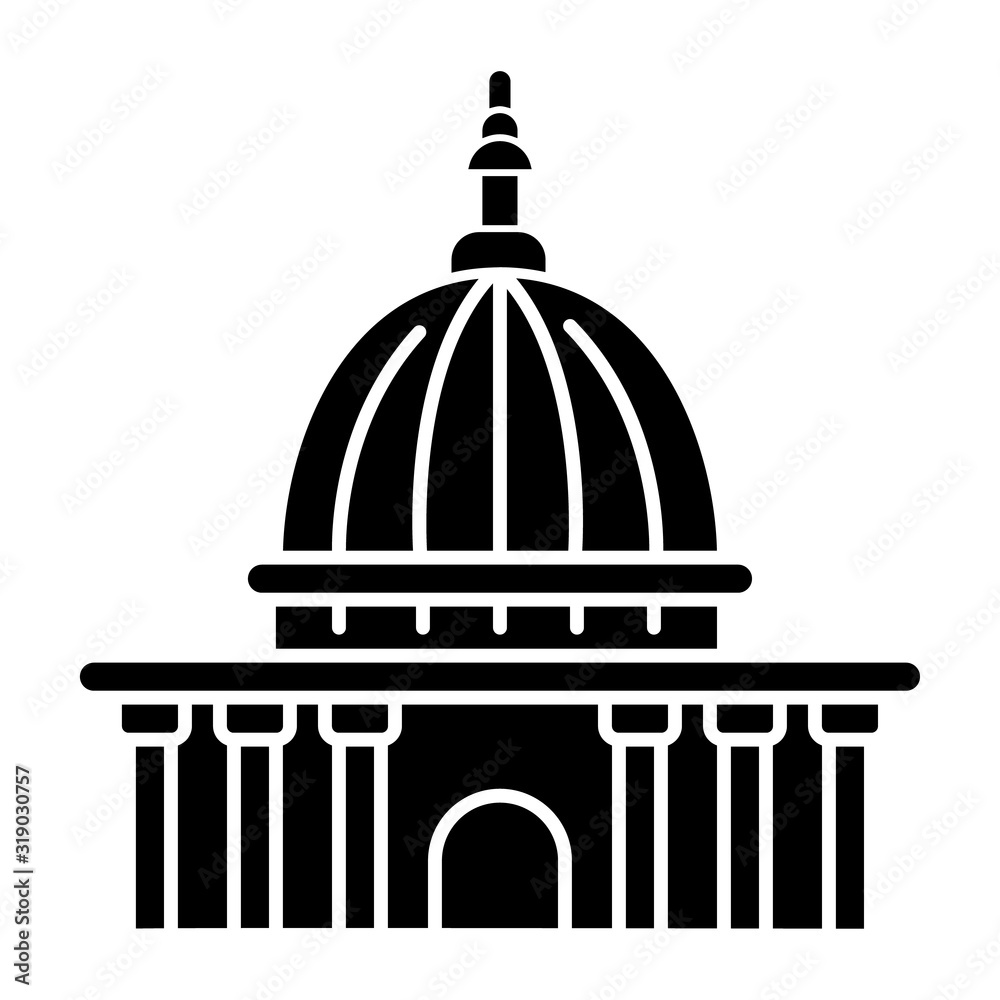 Obraz premium Supreme court black glyph icon. Highest judicial institution. Government agency. Courthouse. Administrative office. Law enforcement. Silhouette symbol on white space. Vector isolated illustration